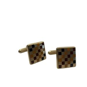 Burberry Gold and Black Checkered Cufflinks